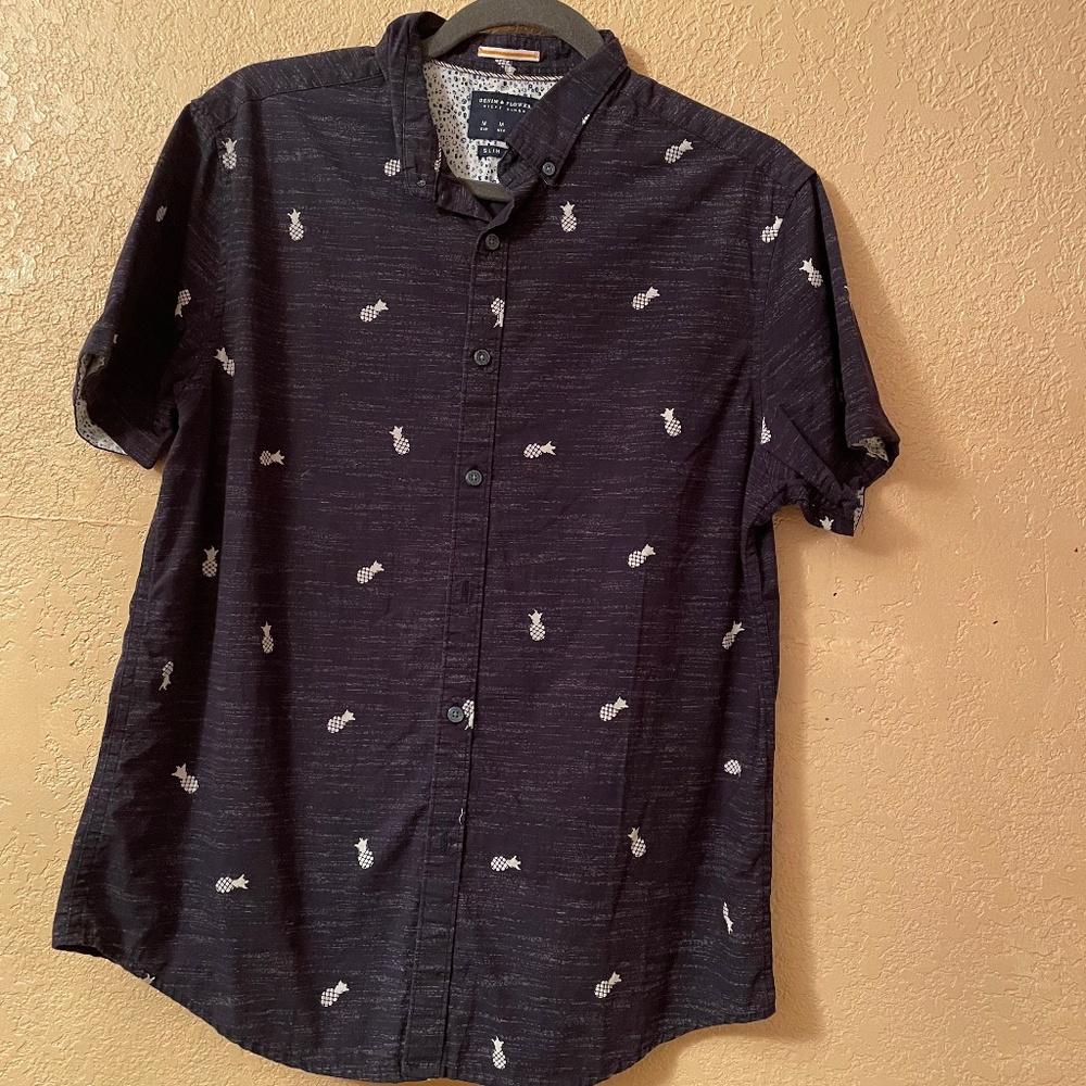 Dark Blue Button Down W Pineapples